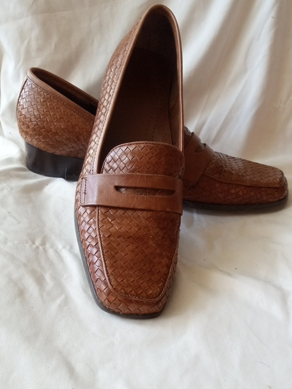 Men's Sz 10N Trotters Woven Leather Penny Loafers - Brown